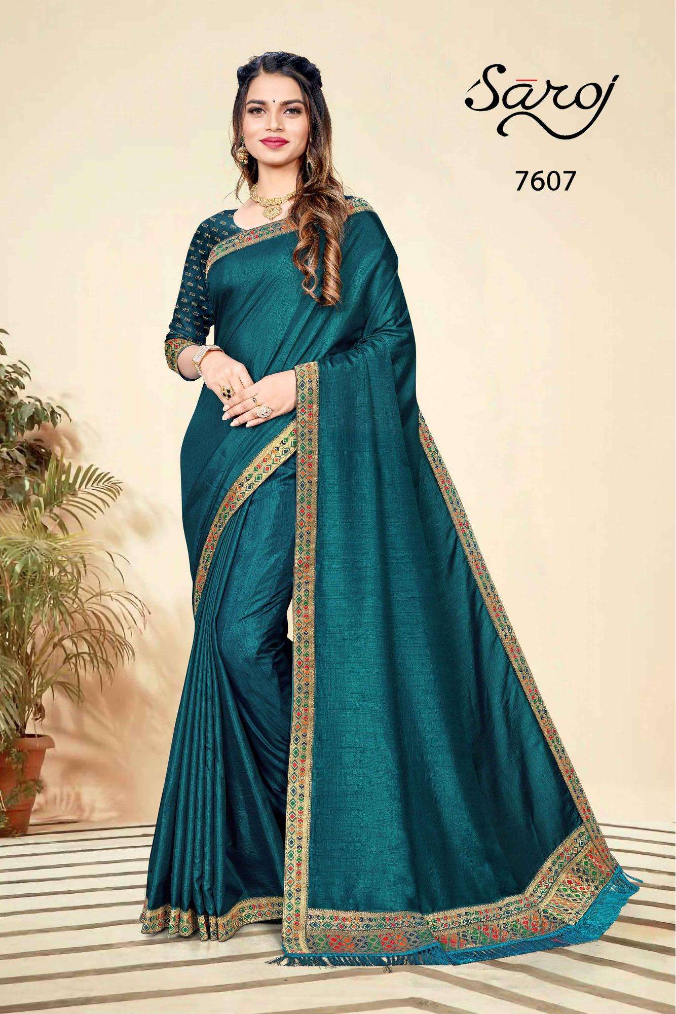 Dark Rama Casual Wear Silk Saree Single available Wholesale In  Surat
