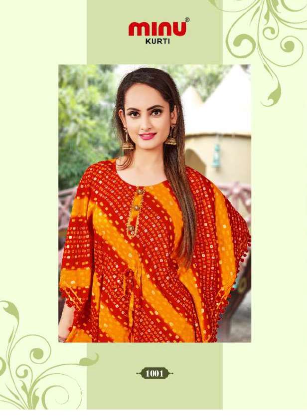 Minu Coral-4P Rayon Kaftan Kurti Catalogue