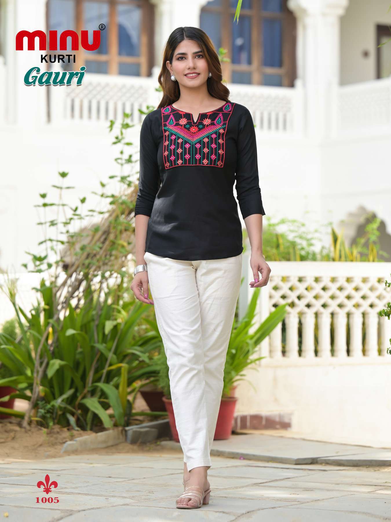 Minu GAURI Rayon Embroidered Top-5P Catalogue