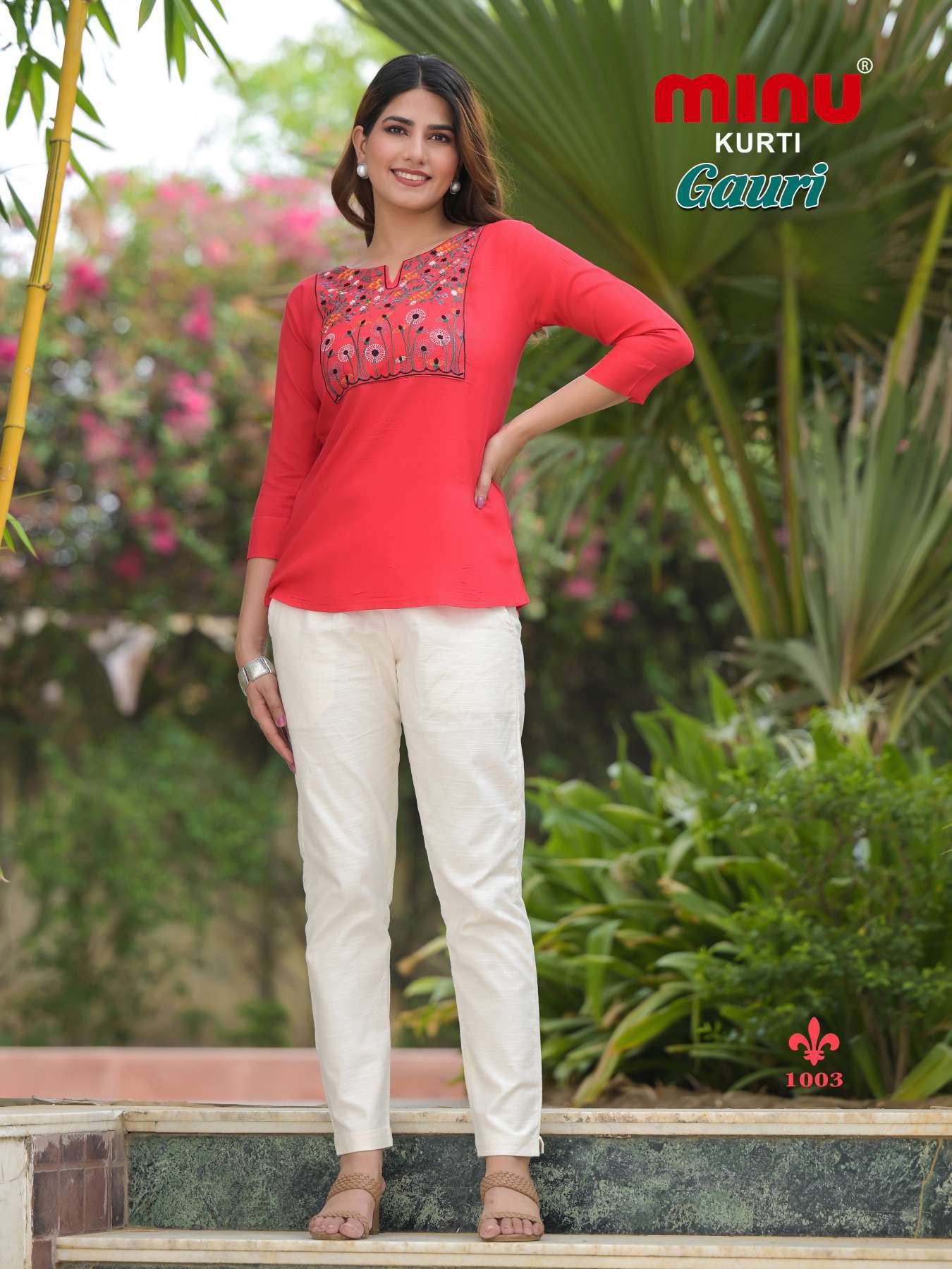 Minu GAURI Rayon Embroidered Top-5P Catalogue