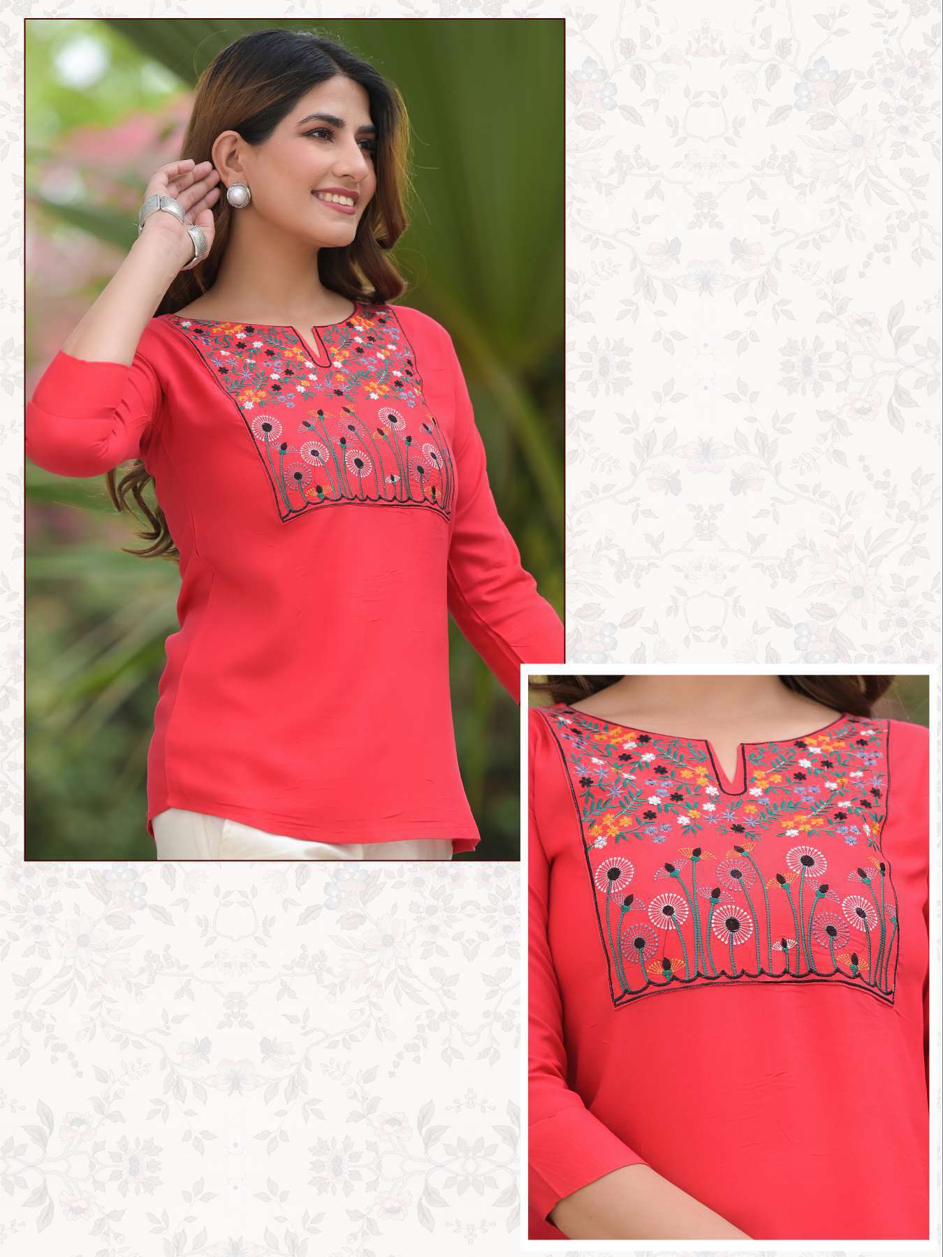 Minu GAURI Rayon Embroidered Top-5P Catalogue