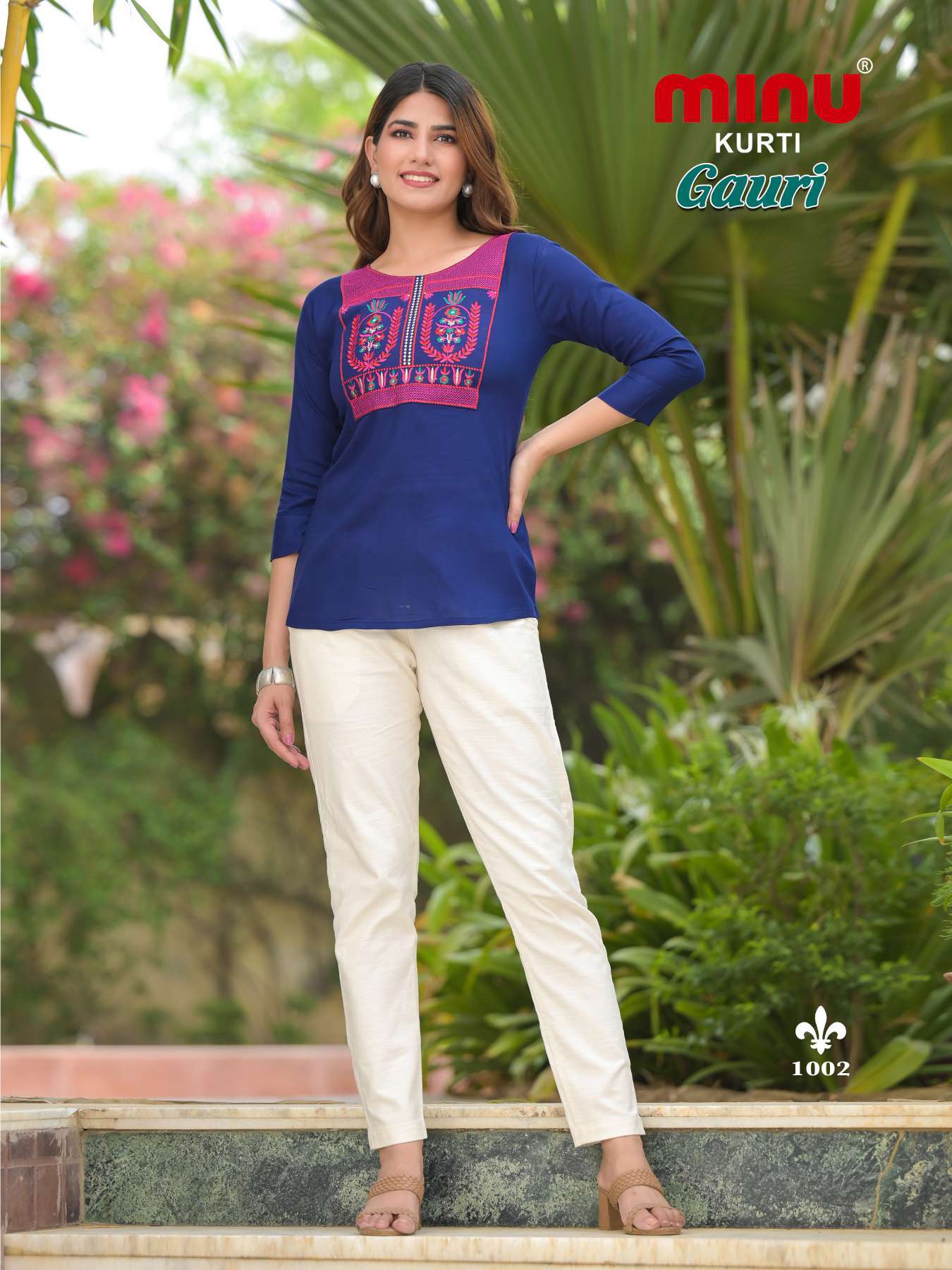Minu GAURI Rayon Embroidered Top-5P Catalogue