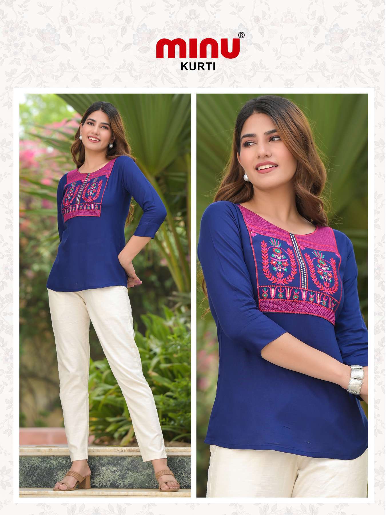 Minu GAURI Rayon Embroidered Top-5P Catalogue