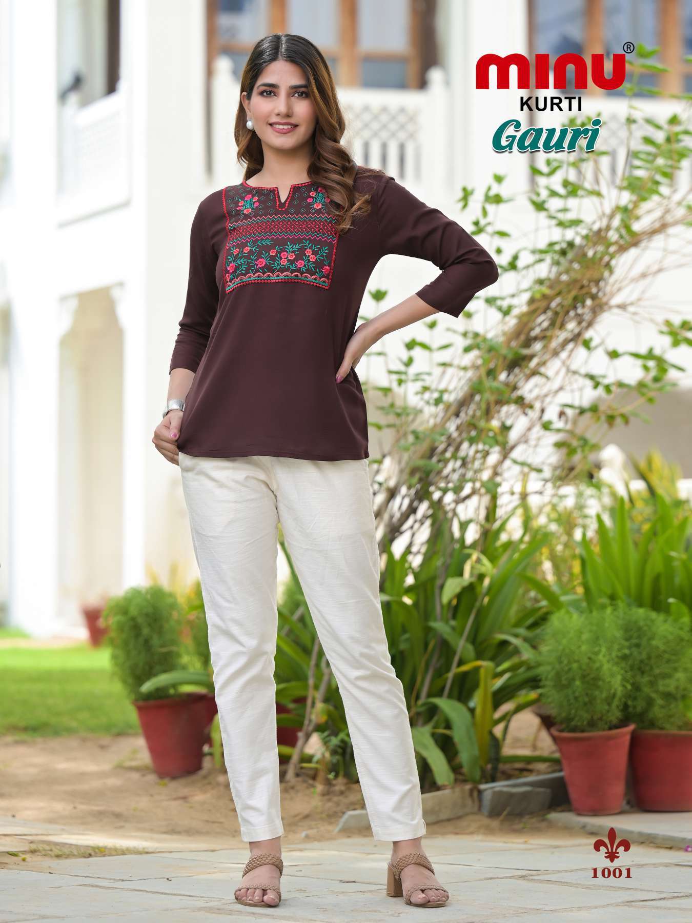 Minu GAURI Rayon Embroidered Top-5P Catalogue
