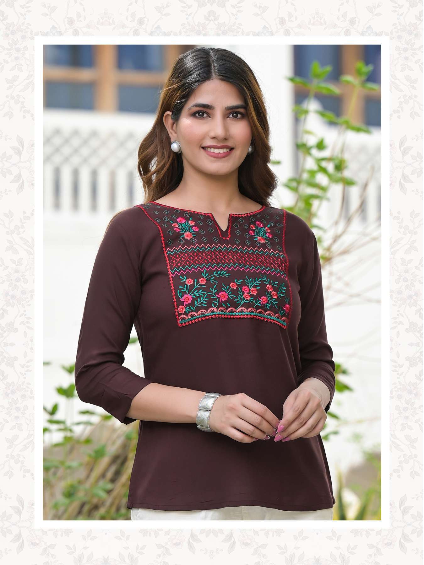 Minu GAURI Rayon Embroidered Top-5P Catalogue