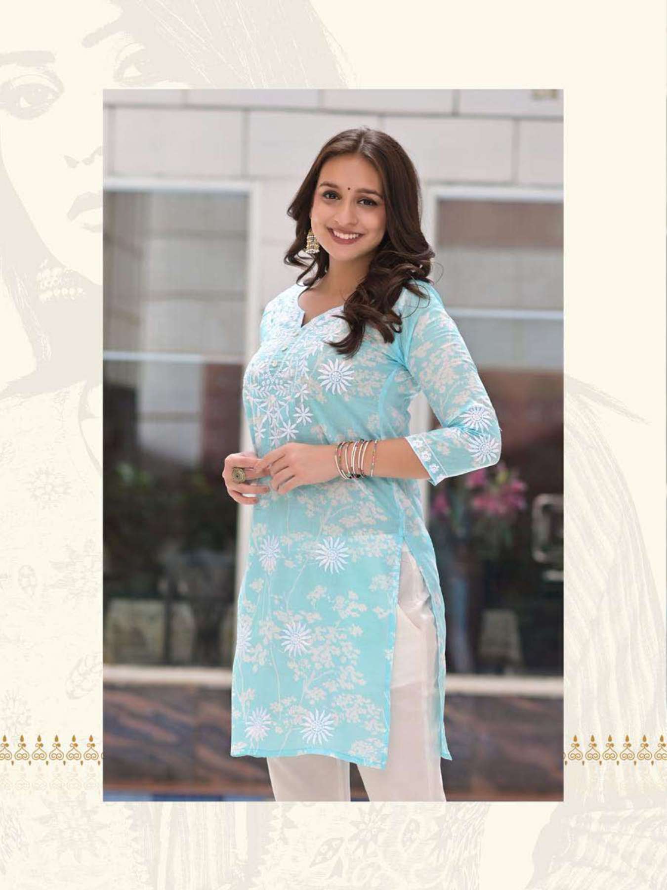 Minu Pooja Lucknowi Cotton Kurtis Catalogue