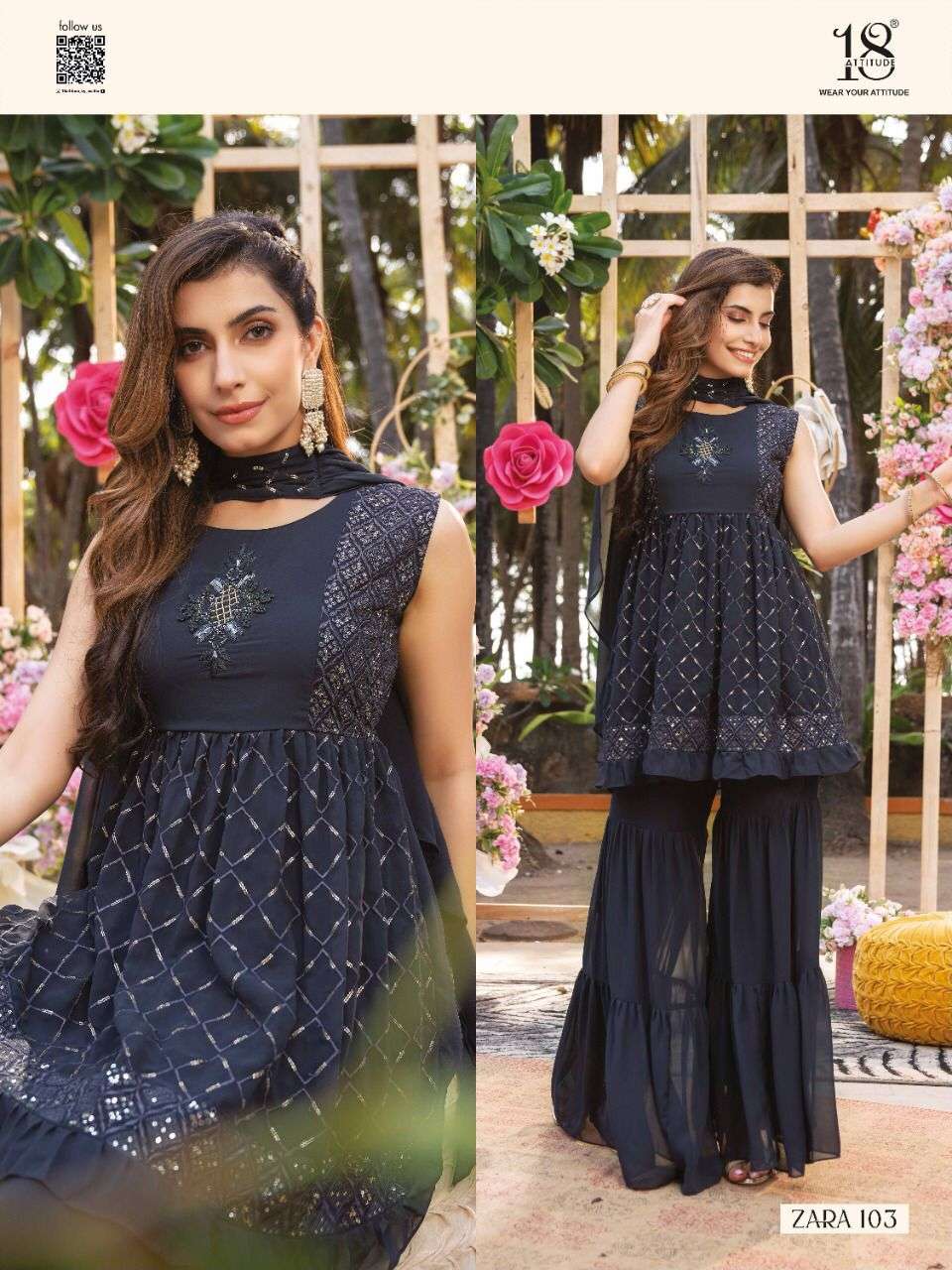  18 Attitude Launch ZARA   kurti-bottom with Duppata 