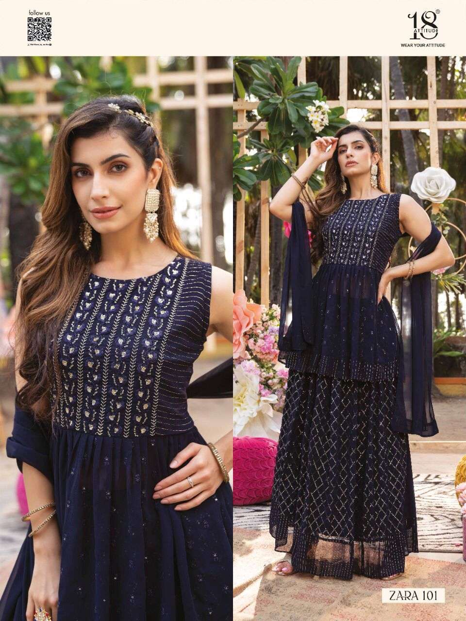  18 Attitude Launch ZARA   kurti-bottom with Duppata 