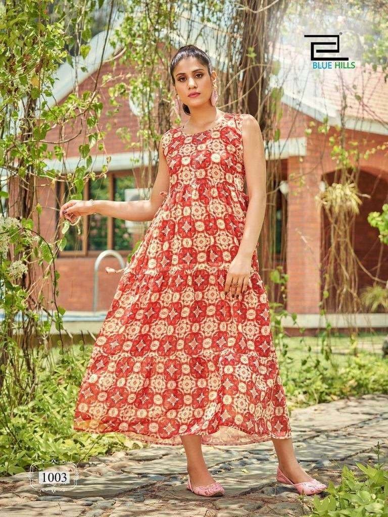 BLUE HILLS BEACH WAY GEORGETTE DIGITAL PRINT LONG GOWN STYLE KURTI COLLECTION