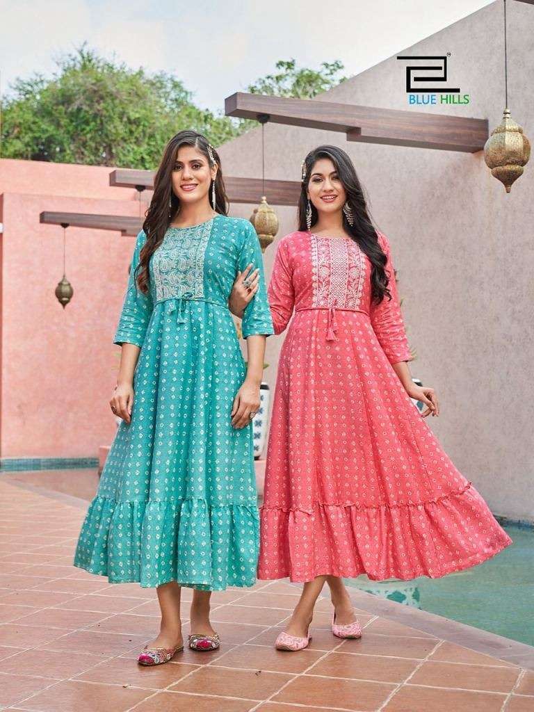 BLUE HILLS COLORS HEAVY RAYON PRINT ANARKALI KURTI