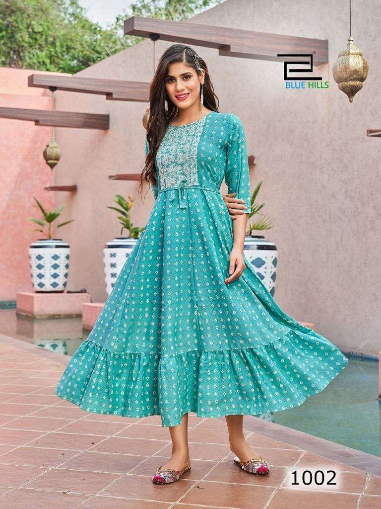 BLUE HILLS COLORS HEAVY RAYON PRINT ANARKALI KURTI