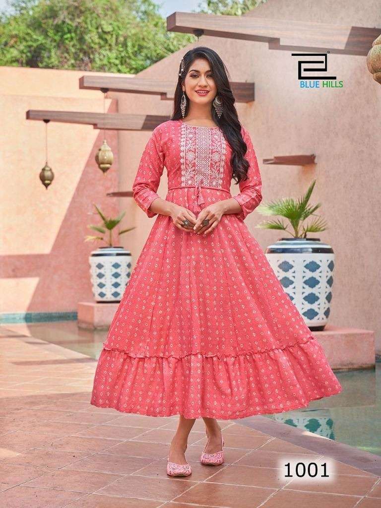 BLUE HILLS COLORS HEAVY RAYON PRINT ANARKALI KURTI