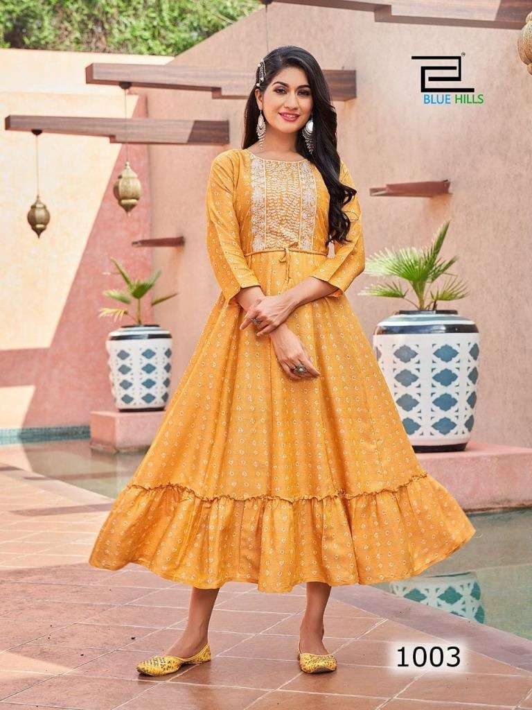 BLUE HILLS COLORS HEAVY RAYON PRINT ANARKALI KURTI