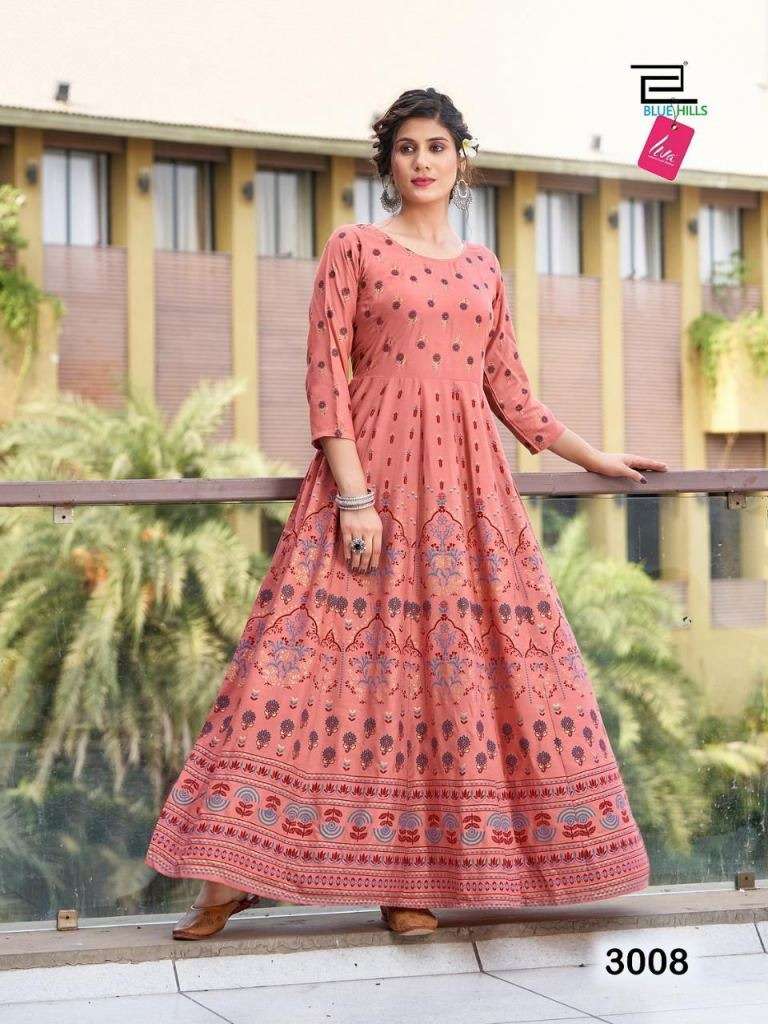 BLUE HILLS FESTIVAL NIGHT VOL 3 HEAVY RAYON FOIL PRINTED LONG ANARKALI KURTI