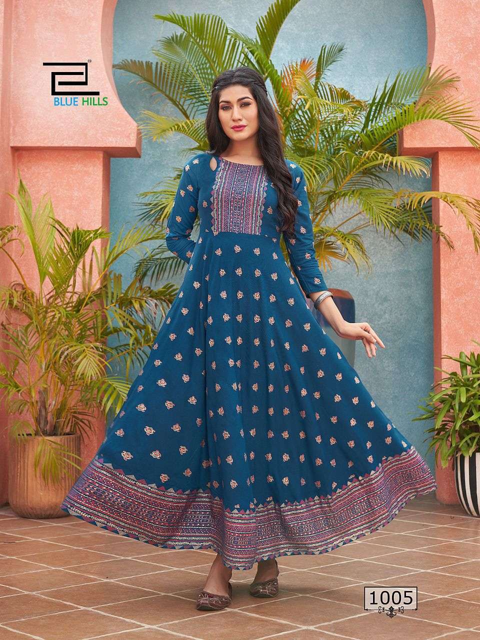 BLUE HILLS LAURA VOL 1 RAYON LONG GOWN KURTI DESIGN AUTHORIZED SUPPLIER
