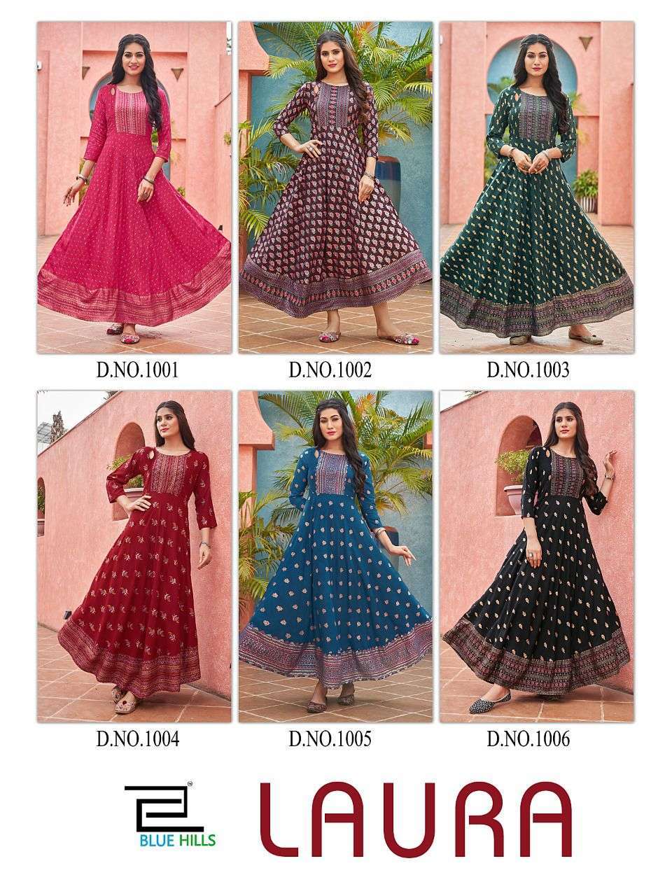 BLUE HILLS LAURA VOL 1 RAYON LONG GOWN KURTI DESIGN AUTHORIZED SUPPLIER
