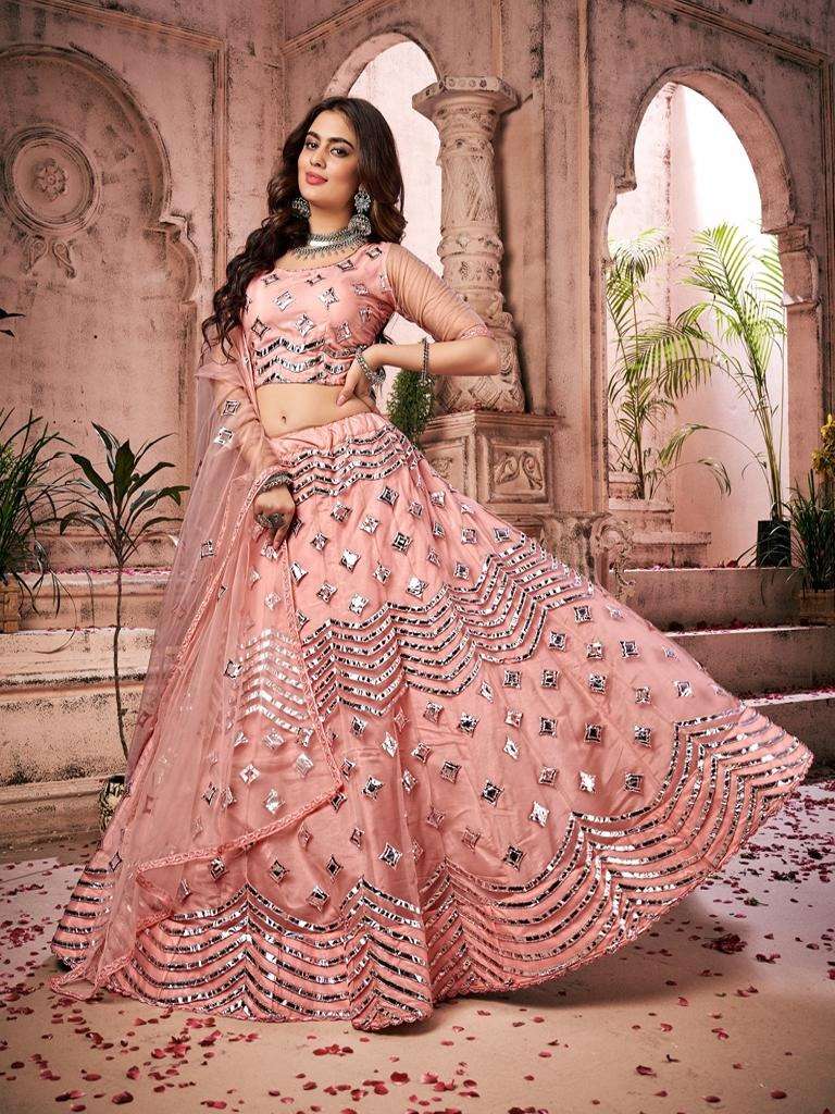 Bubblegum Pink Gota-Patti Worked Net Wedding Lehenga Choli