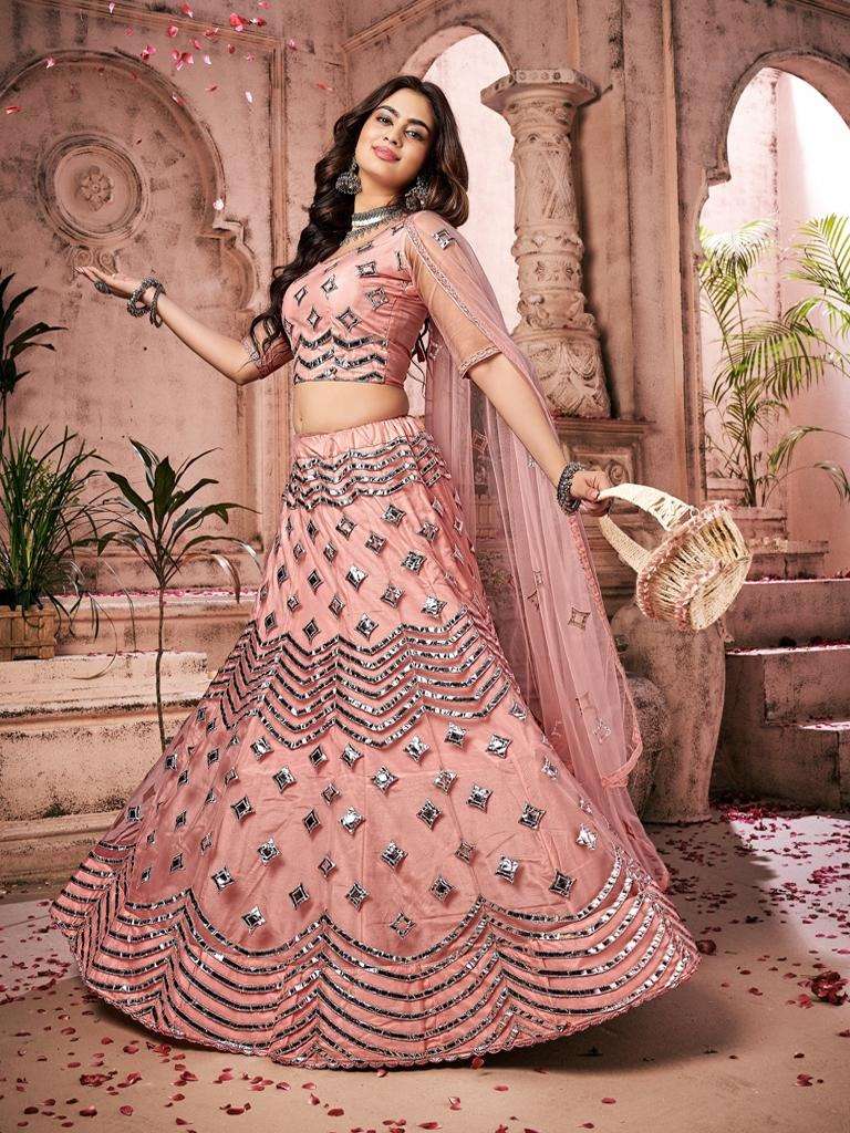 Bubblegum Pink Gota-Patti Worked Net Wedding Lehenga Choli