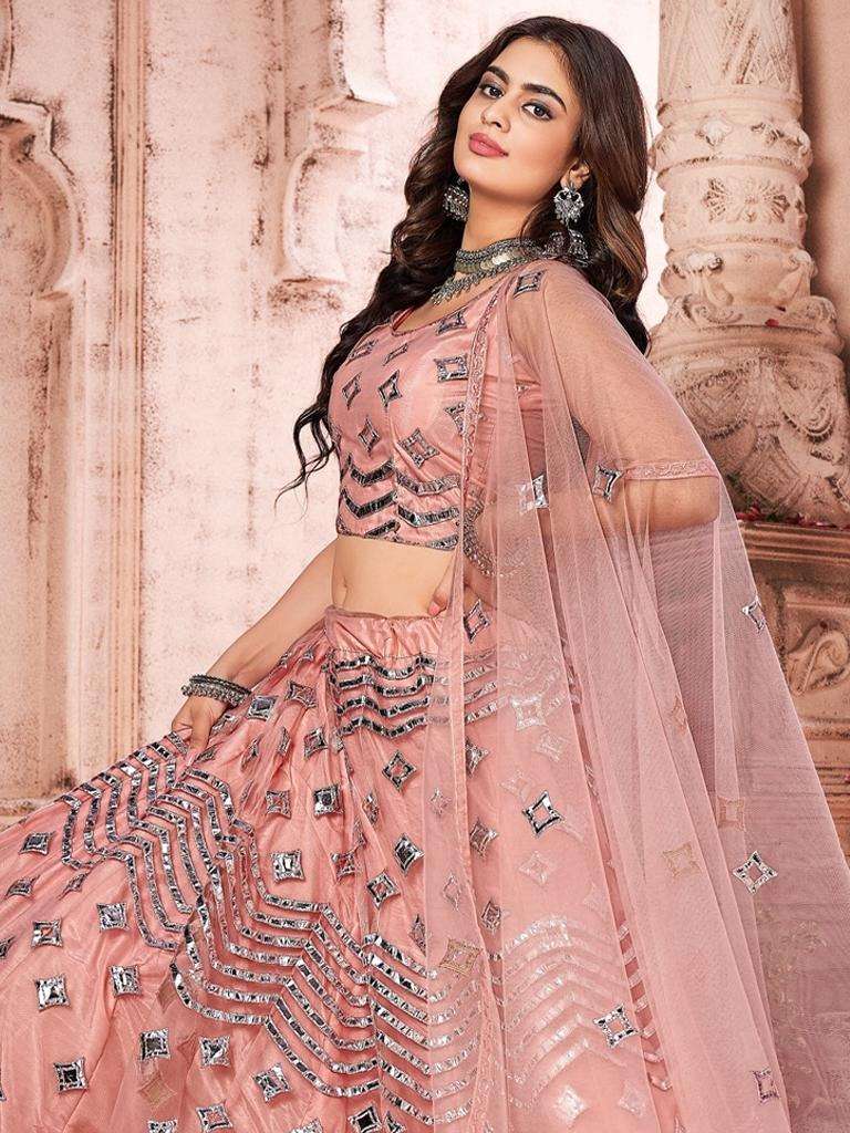 Bubblegum Pink Gota-Patti Worked Net Wedding Lehenga Choli