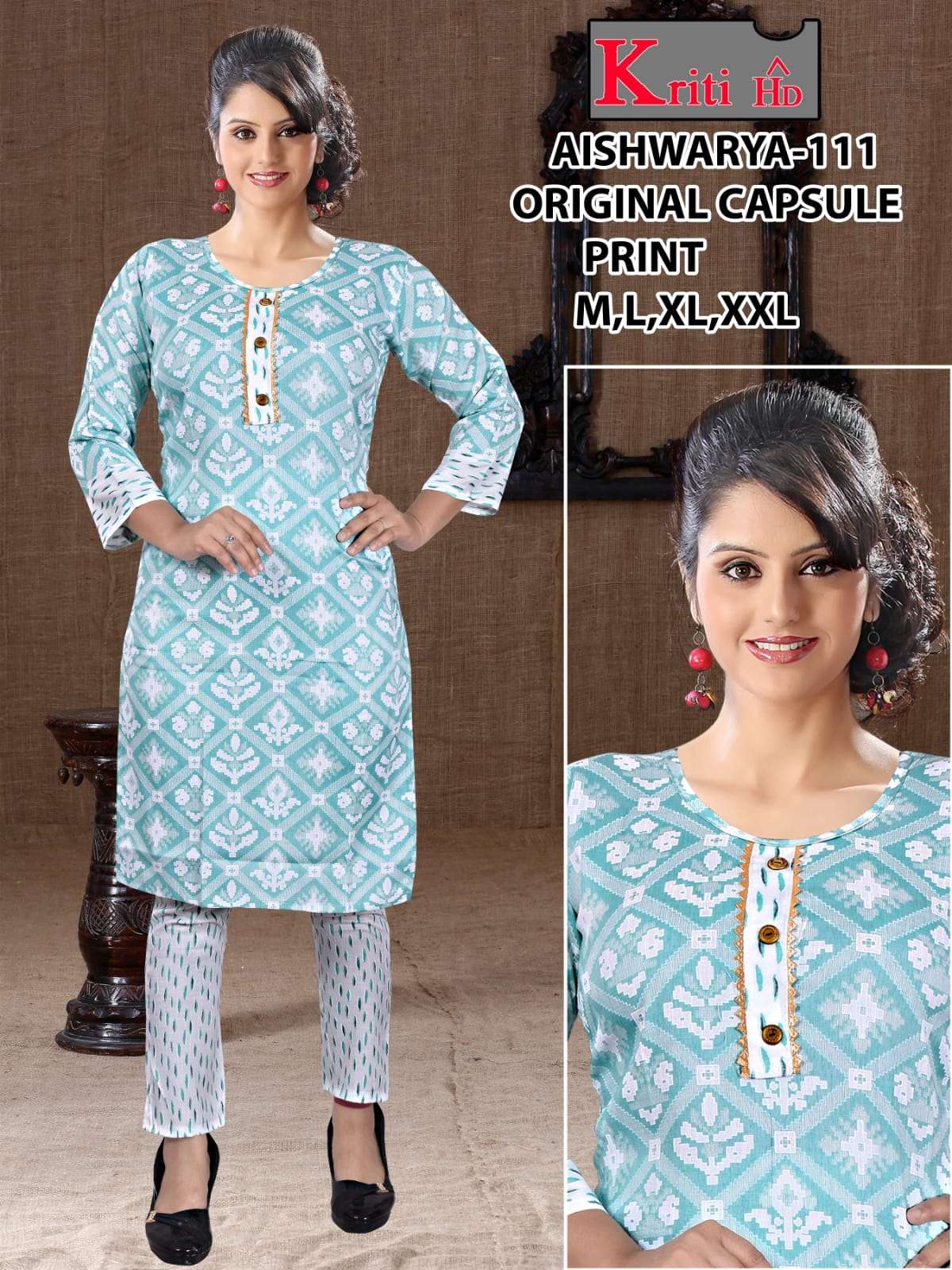 Capsul Print Kurtis with pant Set wize  M to XXL