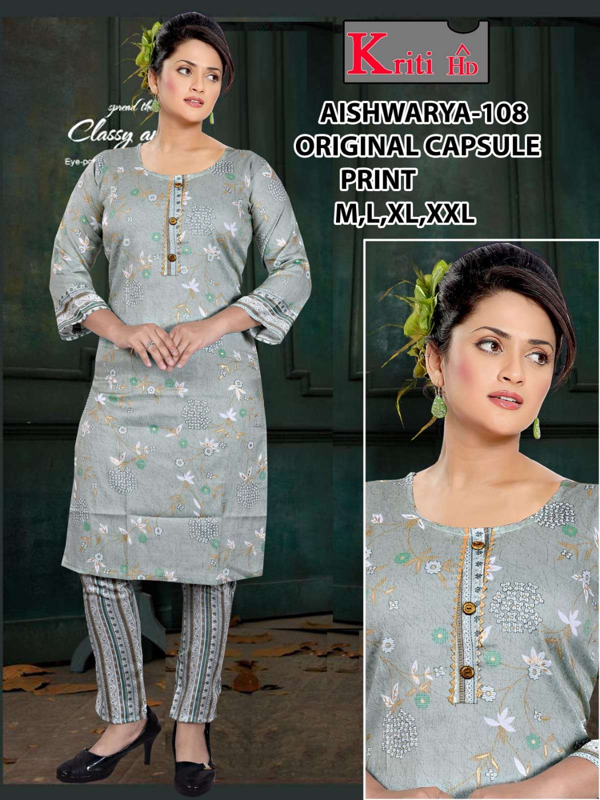 Capsul Print Kurtis with pant Set wize  M to XXL
