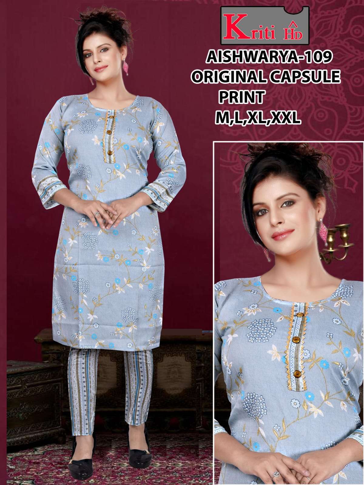 Capsul Print Kurtis with pant Set wize  M to XXL
