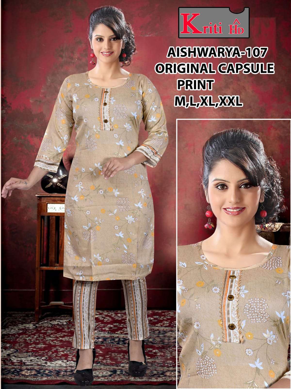 Capsul Print Kurtis with pant Set wize  M to XXL