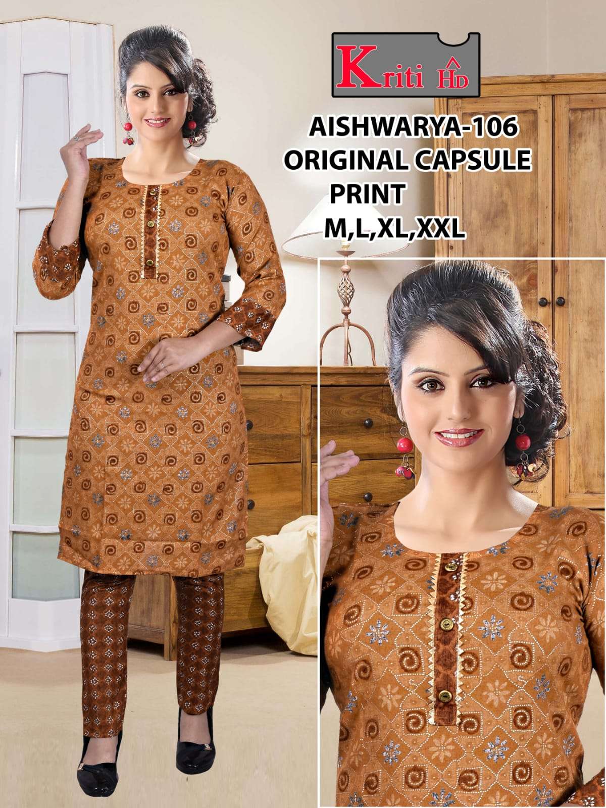 Capsul Print Kurtis with pant Set wize  M to XXL