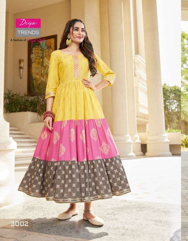 DiyaTrends Groom VOL 3 Rayon Gold Print Designer Anarkali Kurti Collection