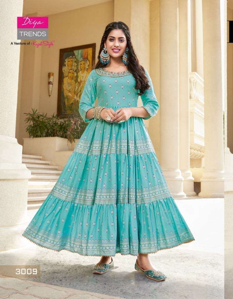 DiyaTrends Groom VOL 3 Rayon Gold Print Designer Anarkali Kurti Collection