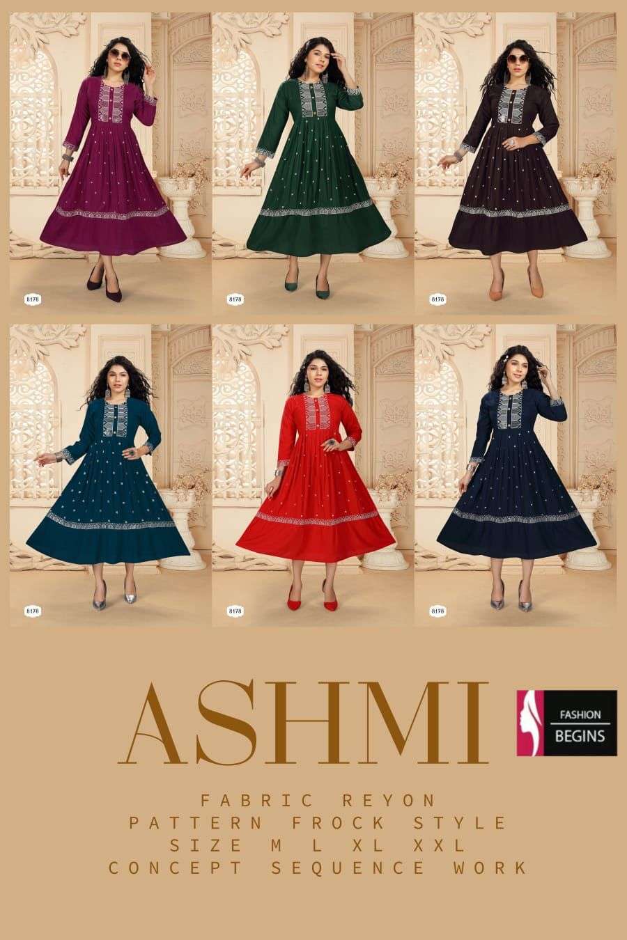 Fashion Begins present Ashmi anarkali kurti catalogue 
