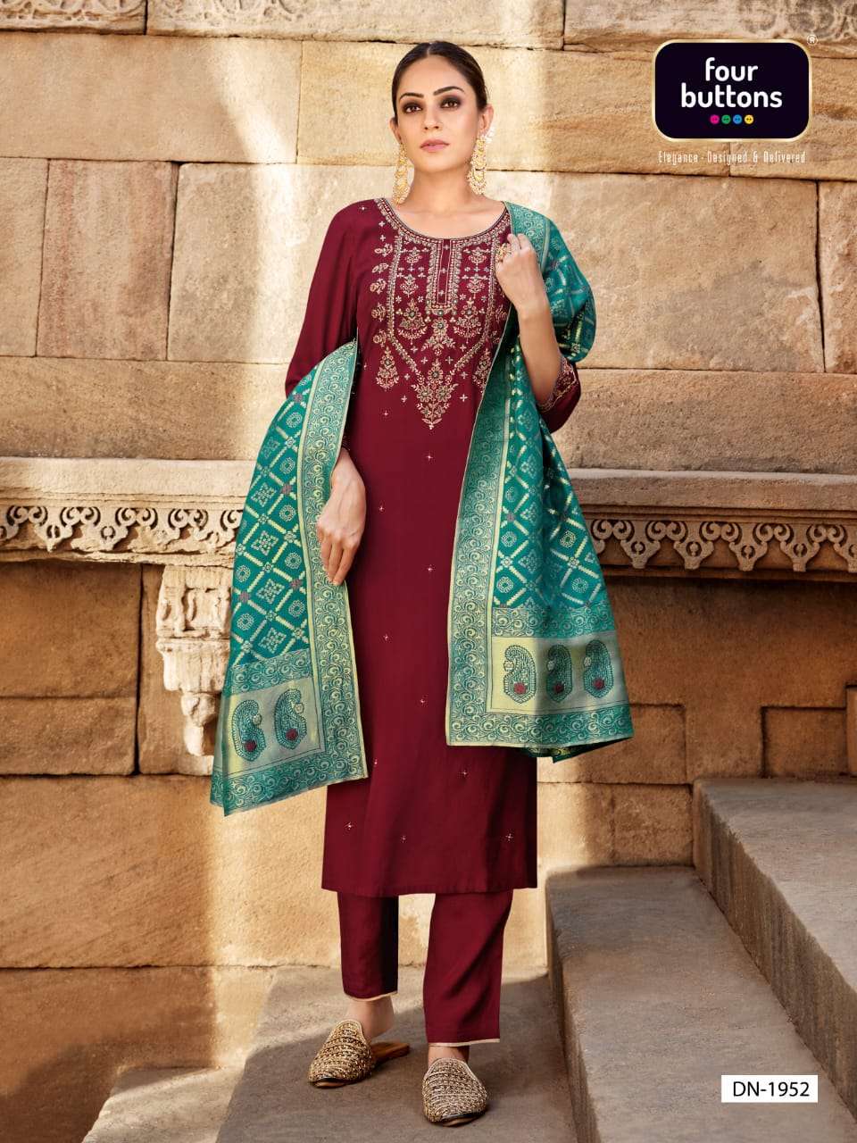 FOUR BUTTONS BANDHEJ 3 PCS READYMADE TOP BOTTOM AND DUPATTA COLLECTION