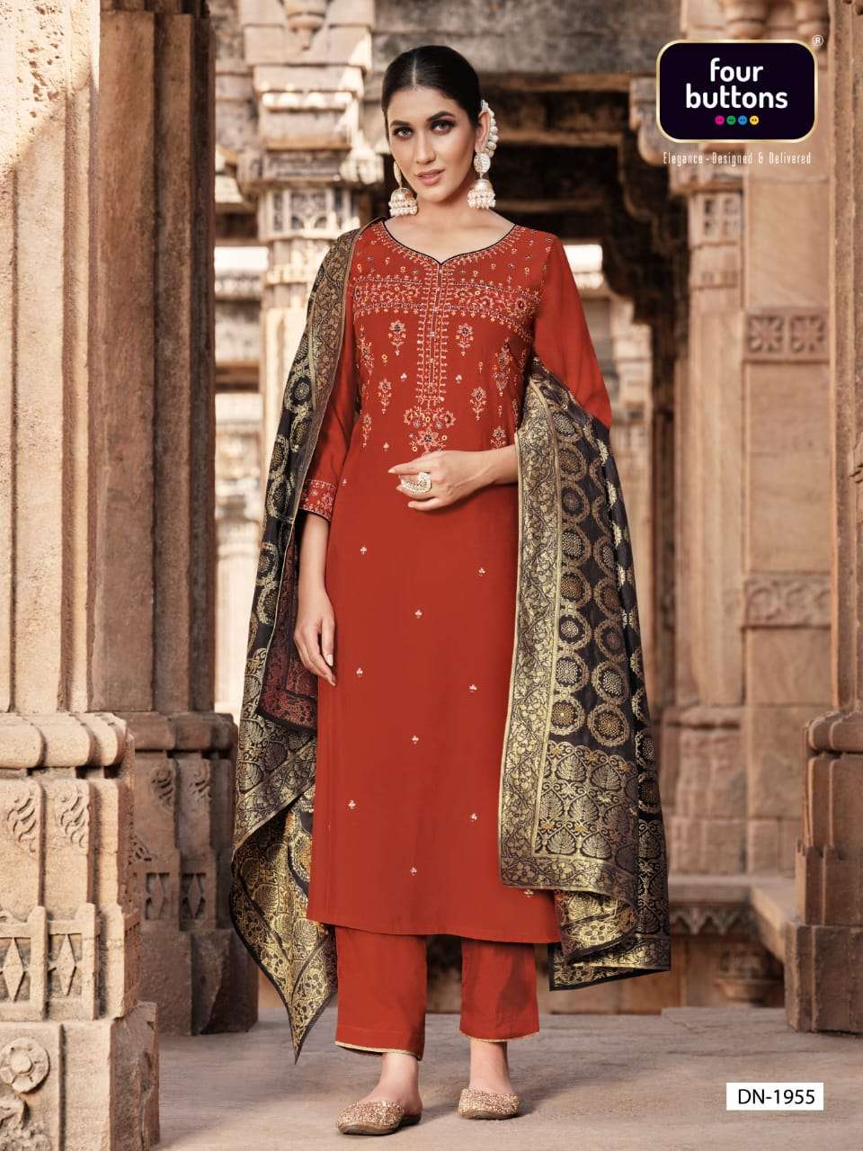 FOUR BUTTONS BANDHEJ 3 PCS READYMADE TOP BOTTOM AND DUPATTA COLLECTION