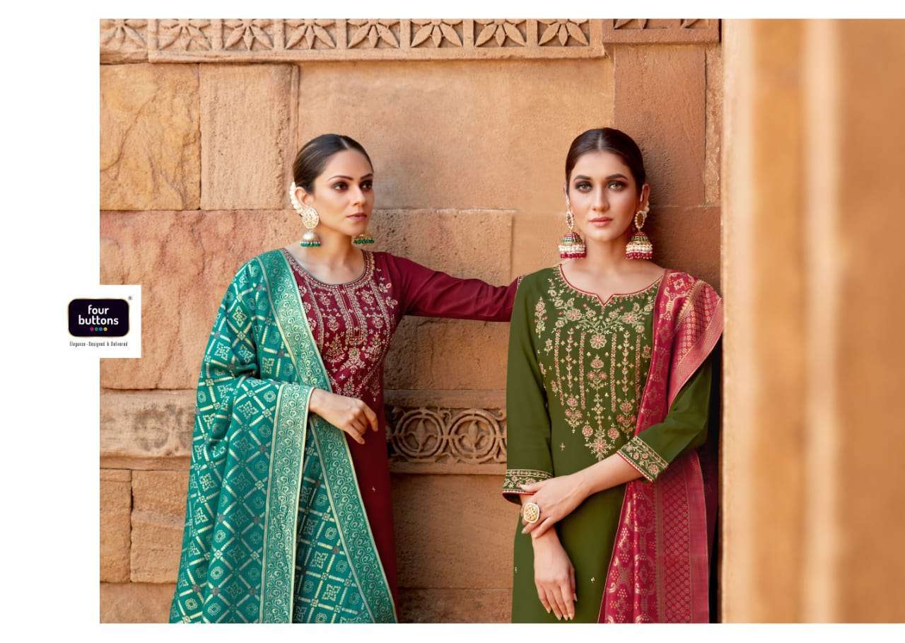 FOUR BUTTONS BANDHEJ 3 PCS READYMADE TOP BOTTOM AND DUPATTA COLLECTION