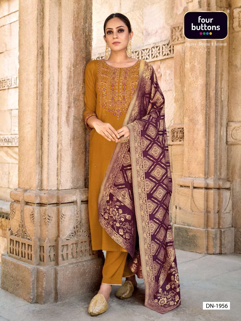 FOUR BUTTONS BANDHEJ 3 PCS READYMADE TOP BOTTOM AND DUPATTA COLLECTION