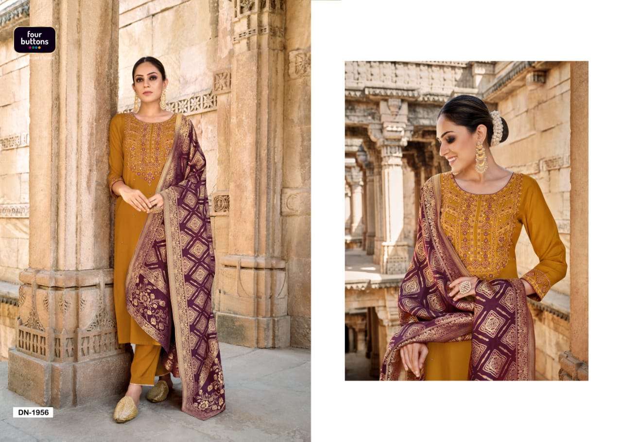 FOUR BUTTONS BANDHEJ 3 PCS READYMADE TOP BOTTOM AND DUPATTA COLLECTION