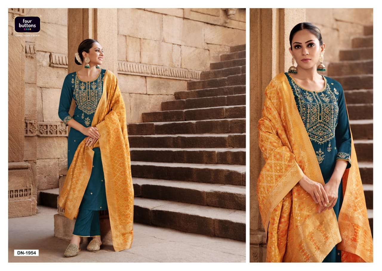 FOUR BUTTONS BANDHEJ 3 PCS READYMADE TOP BOTTOM AND DUPATTA COLLECTION