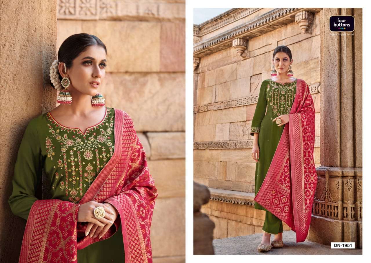 FOUR BUTTONS BANDHEJ 3 PCS READYMADE TOP BOTTOM AND DUPATTA COLLECTION