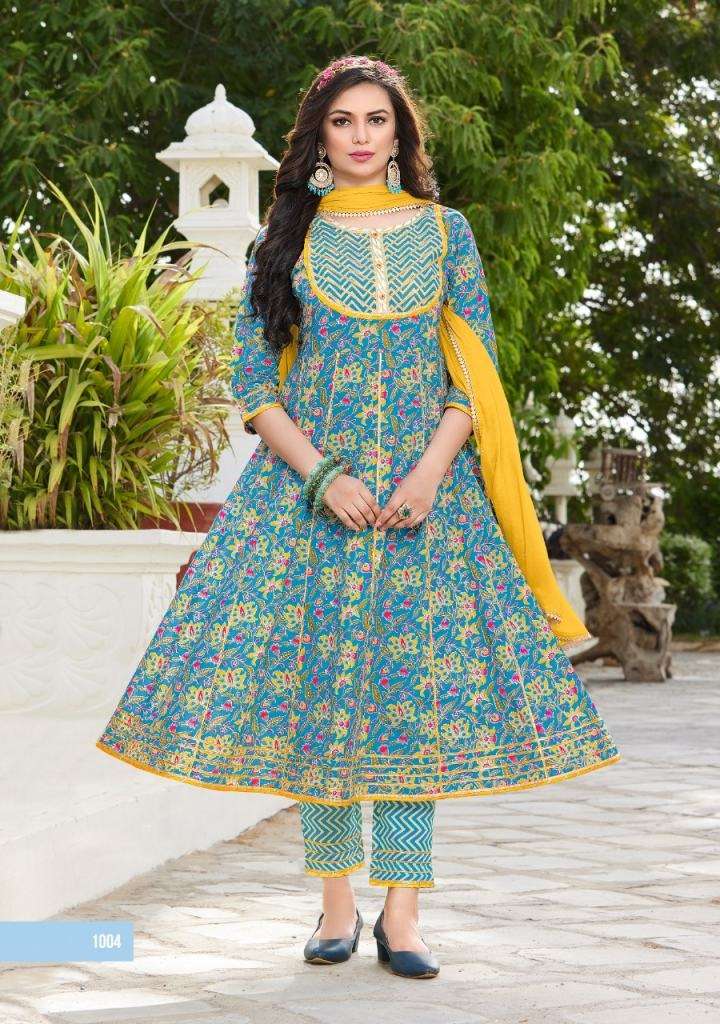 KAJAL STYLE GLAM LOOK VOL 1 COTTON HEAVY PRINTED FESTIVE WEAR KURTI GOWN PANT AND DUPATTA COLLECTION
