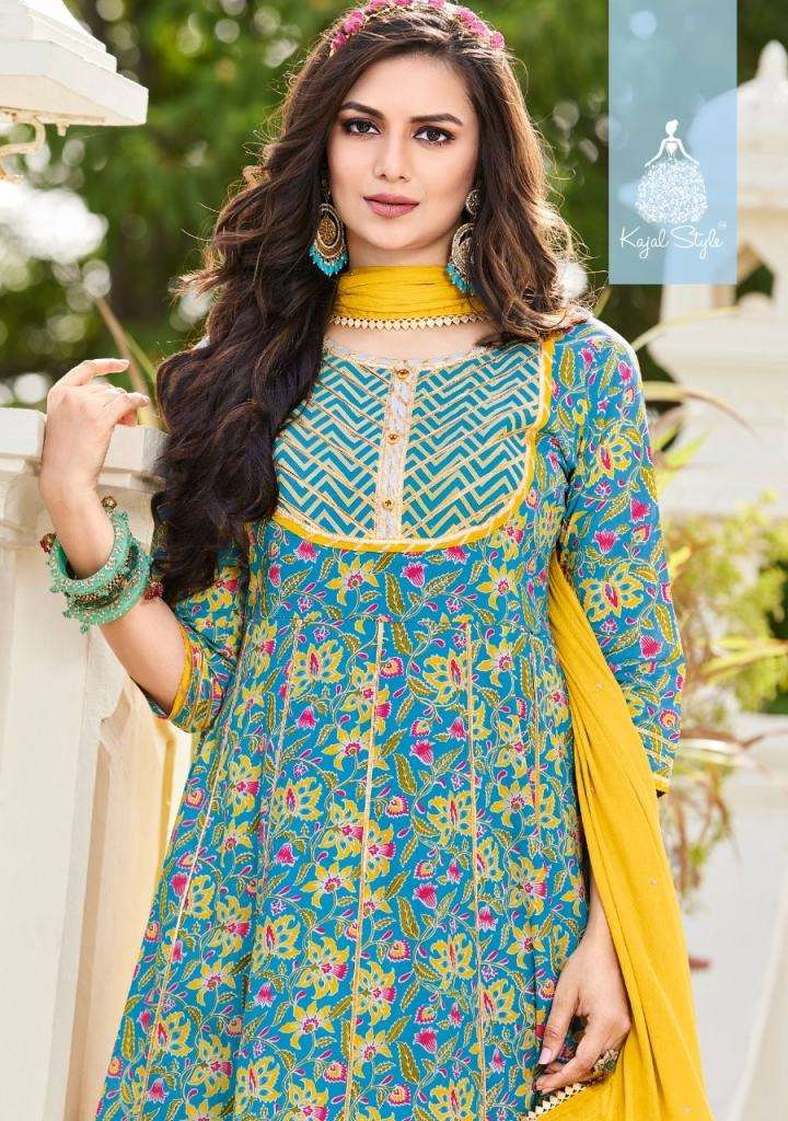 KAJAL STYLE GLAM LOOK VOL 1 COTTON HEAVY PRINTED FESTIVE WEAR KURTI GOWN PANT AND DUPATTA COLLECTION