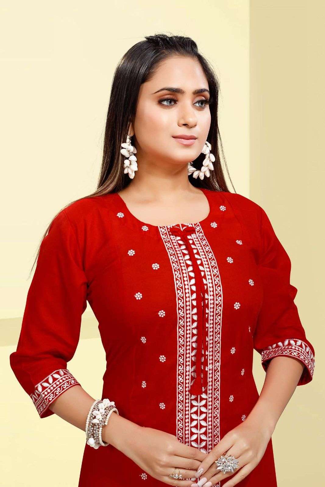  LATA EMBROIDERY HEAVY RAYON EMBROIDERY WORK FROCK KURTI STYLE KURTI CATALOG WHOLESALER BEST RATE