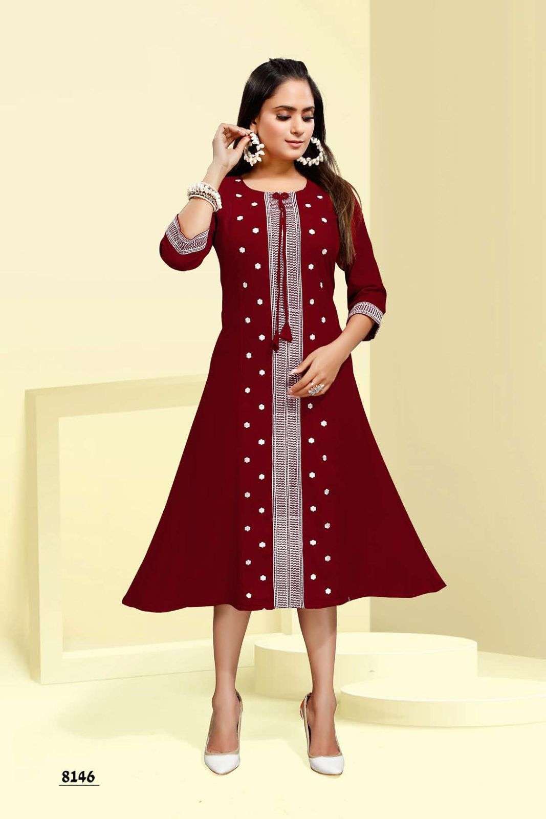  LATA EMBROIDERY HEAVY RAYON EMBROIDERY WORK FROCK KURTI STYLE KURTI CATALOG WHOLESALER BEST RATE