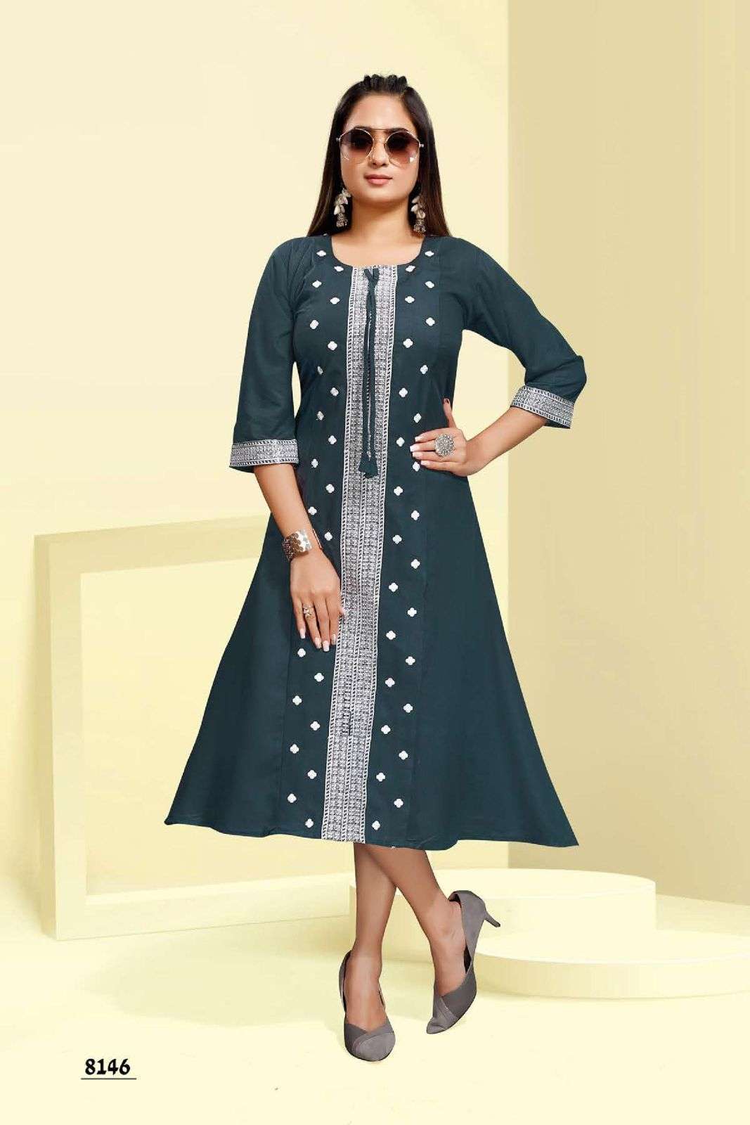  LATA EMBROIDERY HEAVY RAYON EMBROIDERY WORK FROCK KURTI STYLE KURTI CATALOG WHOLESALER BEST RATE