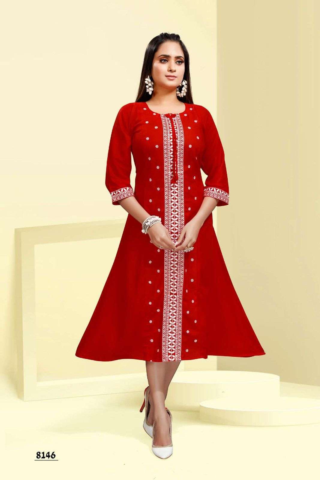  LATA EMBROIDERY HEAVY RAYON EMBROIDERY WORK FROCK KURTI STYLE KURTI CATALOG WHOLESALER BEST RATE