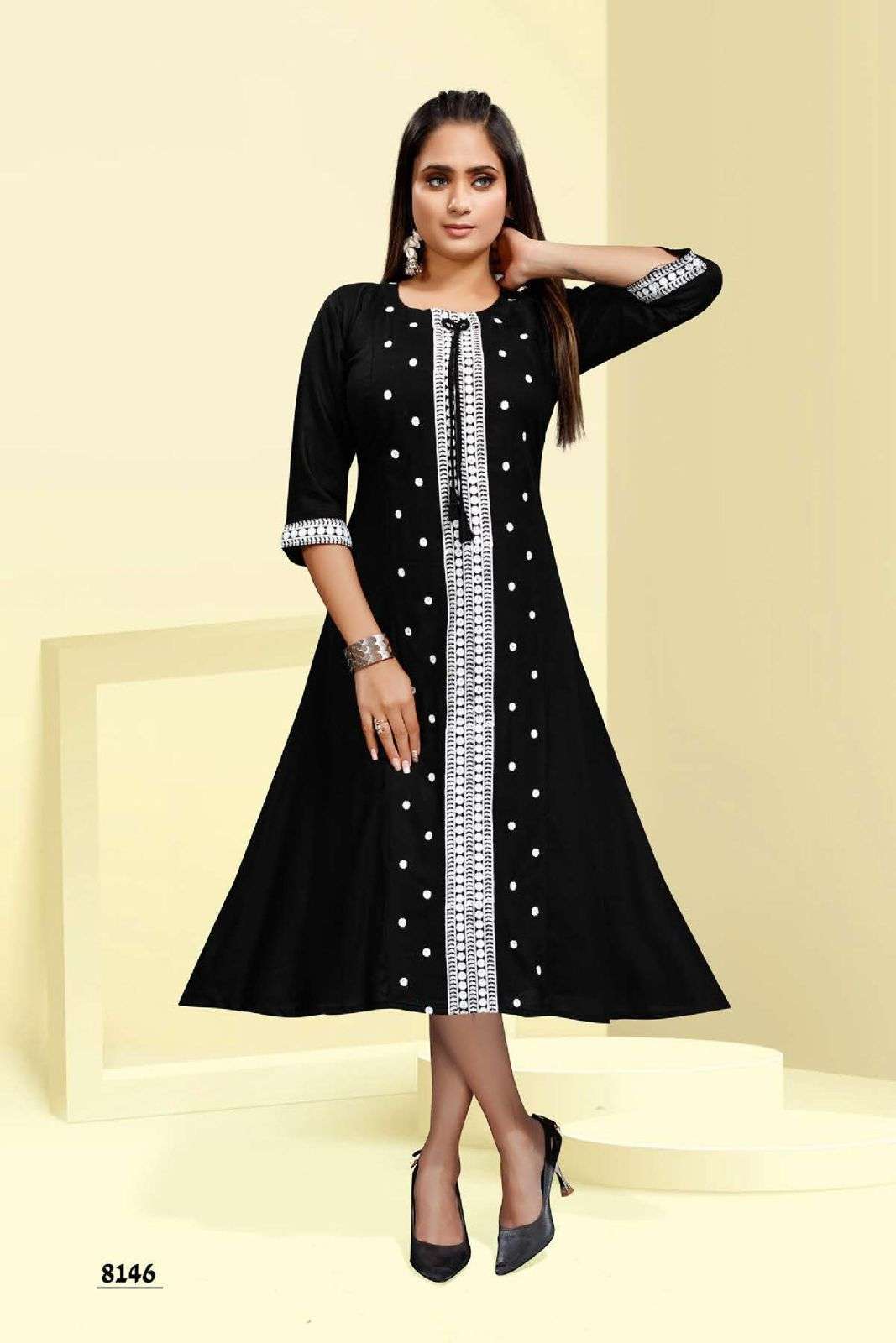  LATA EMBROIDERY HEAVY RAYON EMBROIDERY WORK FROCK KURTI STYLE KURTI CATALOG WHOLESALER BEST RATE