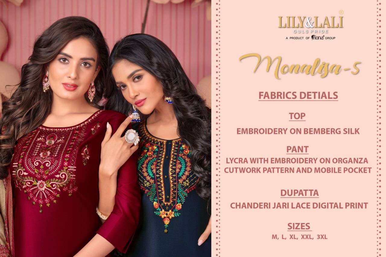 LILY & LALI LAUNCH MONALISA 5 BEMBERG SILK FULL STITCH TOP PANT WITH DUPATTA