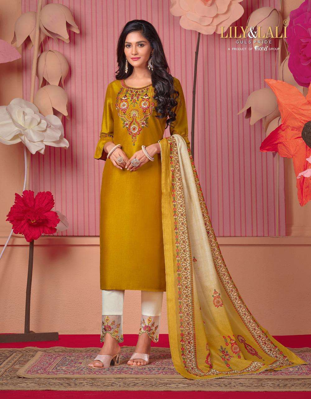 LILY & LALI LAUNCH MONALISA 5 BEMBERG SILK FULL STITCH TOP PANT WITH DUPATTA