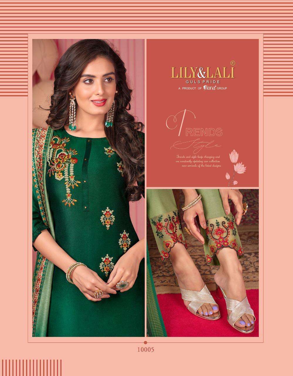 LILY & LALI LAUNCH MONALISA 5 BEMBERG SILK FULL STITCH TOP PANT WITH DUPATTA
