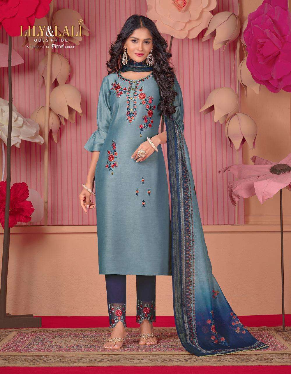 LILY & LALI LAUNCH MONALISA 5 BEMBERG SILK FULL STITCH TOP PANT WITH DUPATTA