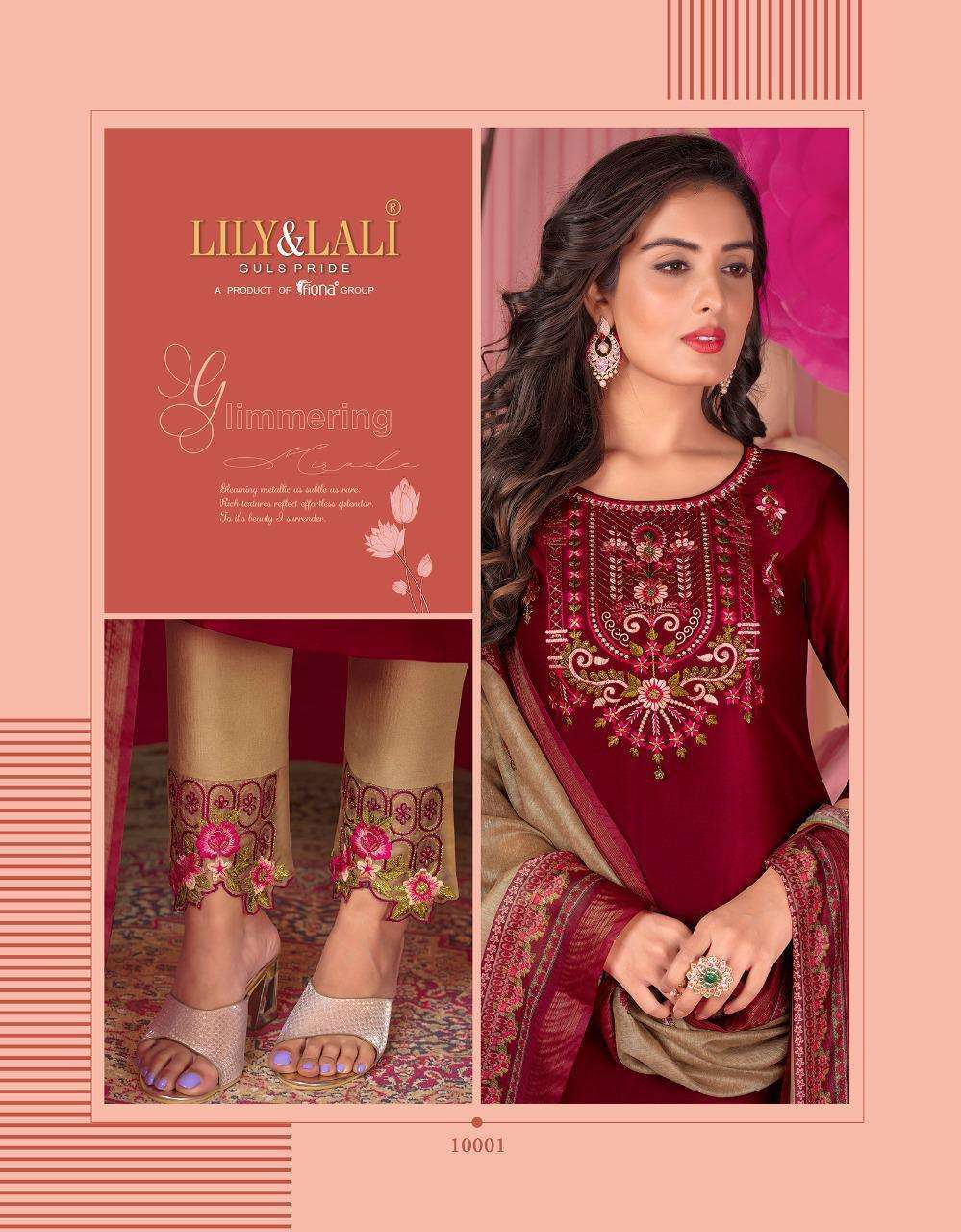 LILY & LALI LAUNCH MONALISA 5 BEMBERG SILK FULL STITCH TOP PANT WITH DUPATTA